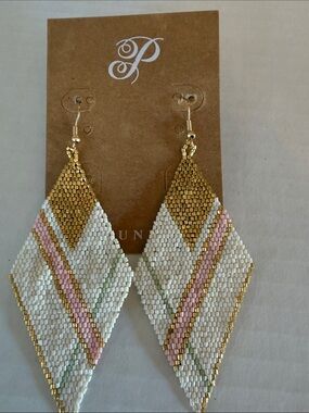 Plunder Gold, White & Pink Diamond Beaded Drop Earrings